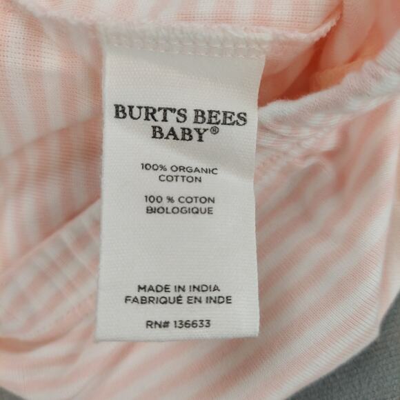 Burt's Bees Organic Cotton Footless Baby Pants 2 Pack Pink & Stripes 6-9M - Picture 4 of 8